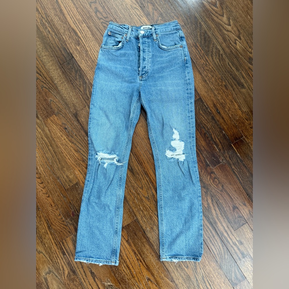 Agolde Riley Light Blue Distressed Denim Jeans